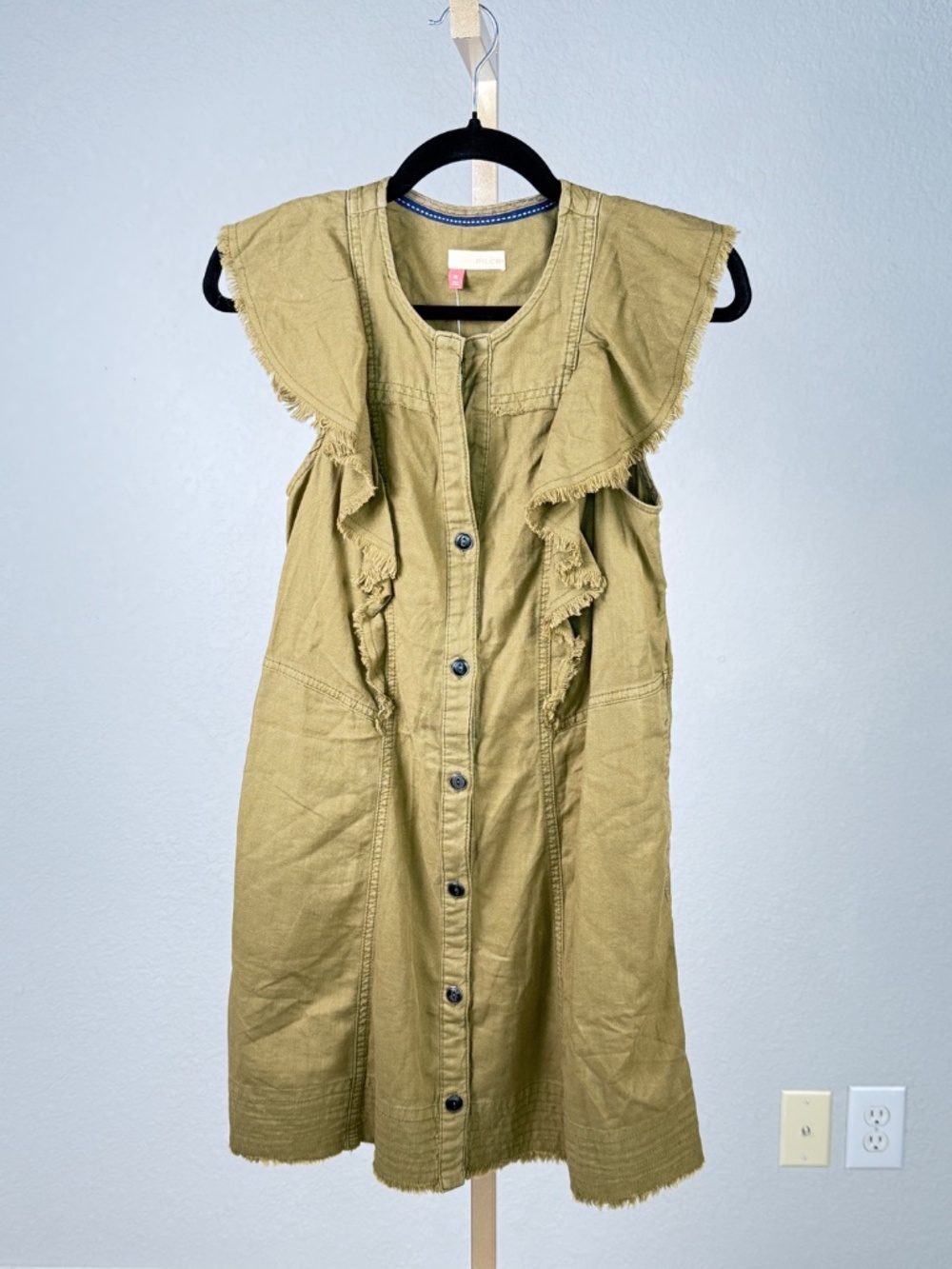 Pilcro Olive Ruffle Utility Dress XS NWT Anthropologie - Picture 4 of 8